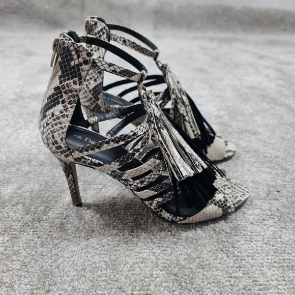 Next Black White Snake Print Stiletto Heels Strappy Shoes UK 7 EU 41 Back Zip - Picture 5 of 7